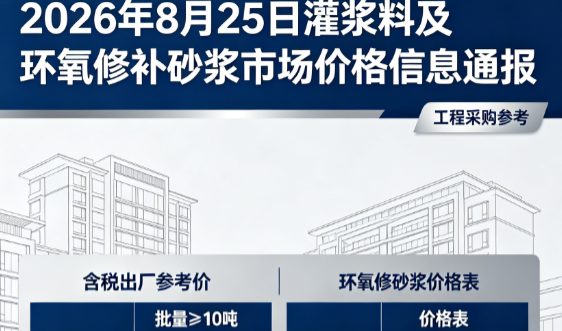 横林镇2026年8月25日灌浆料及环氧修补砂浆市场价格信息通报